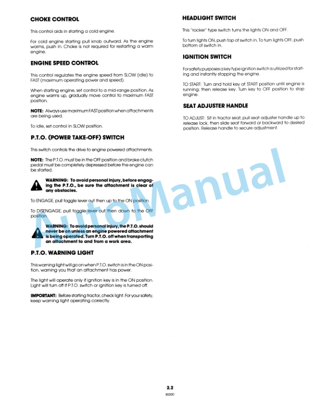 Alternative view of Ford New Holland 09GN2210 LGT 14 Garden Tractor Operation and Maintenance Manual 42001411