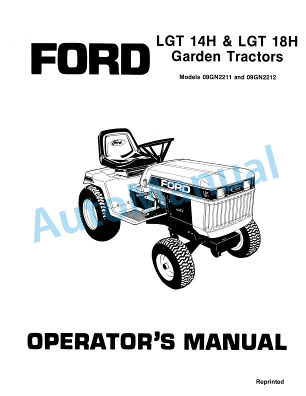 Ford New Holland 09GN2211 LGT 14H, 09GN2212 LGT 18H Garden Tractor Operation and Maintenance Manual 42001421