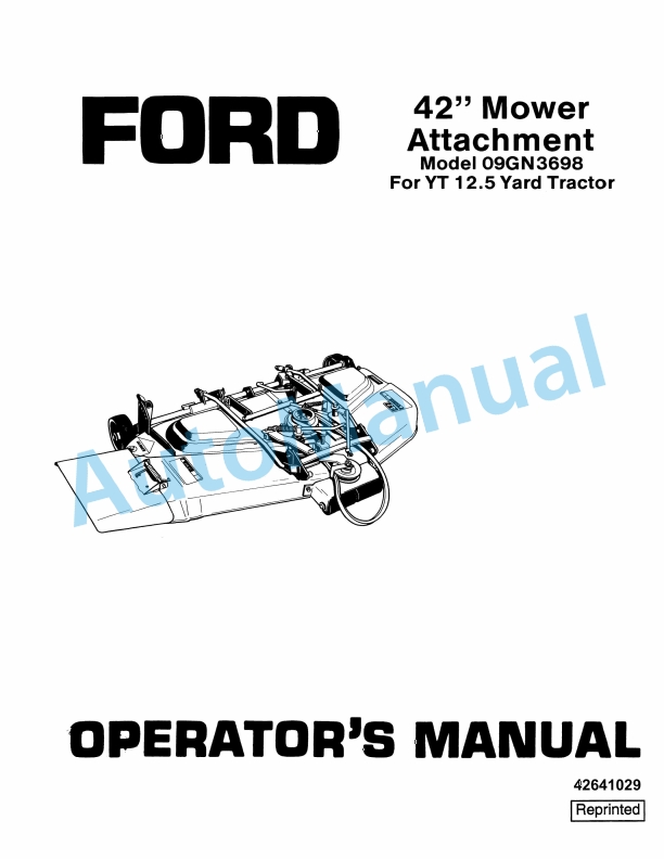 Ford New Holland 09GN3698 42in Mower Attachment Operation and Maintenance Manual 42641029