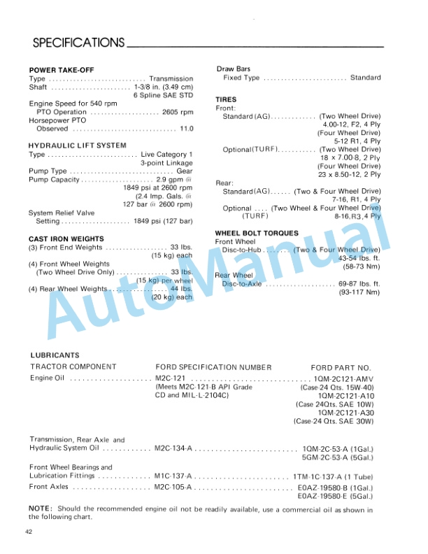 Ford New Holland 1100 Tractor Operation and Maintenance Manual 42110012 5 Ford New Holland 1100 Tractor Operation and Maintenance Manual 42110012-5
