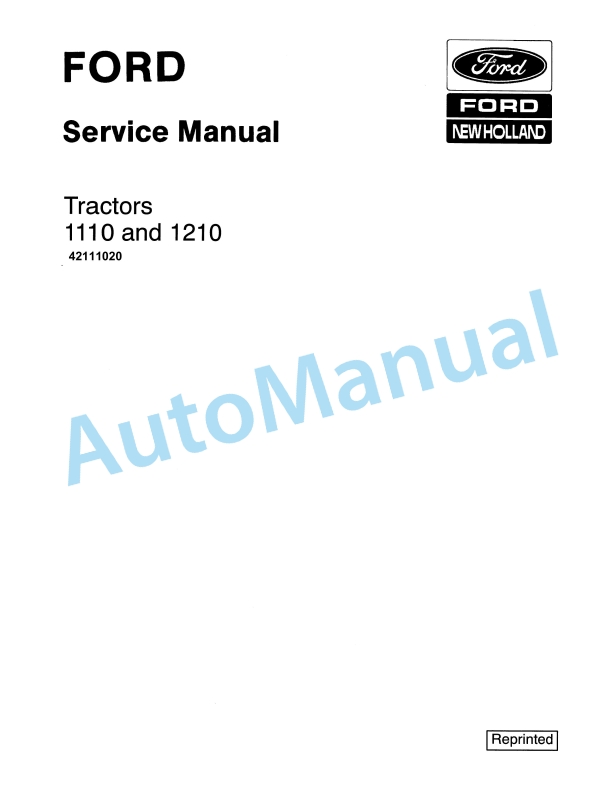 Ford New Holland 1110, 1210 Tractor Service Manual 42111020