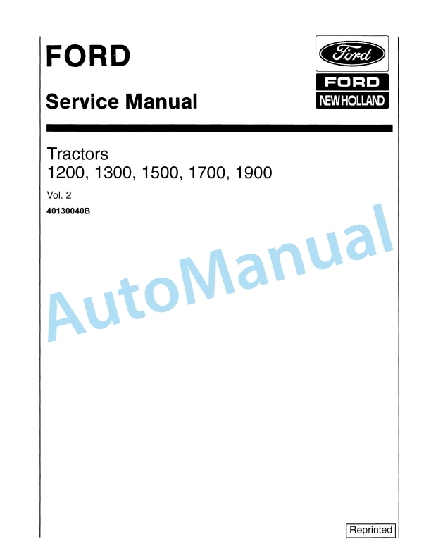 Ford New Holland 1200, 1300, 1500, 1700, 1900 Tractor Service Manual 40130040B