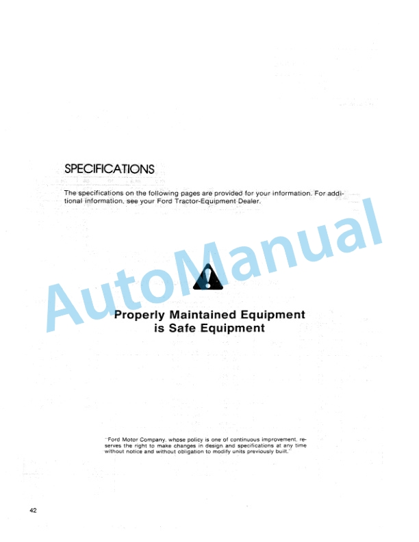 Ford New Holland 1300 Tractor Operation and Maintenance Manual 42130011 5 Ford New Holland 1300 Tractor Operation and Maintenance Manual 42130011-5