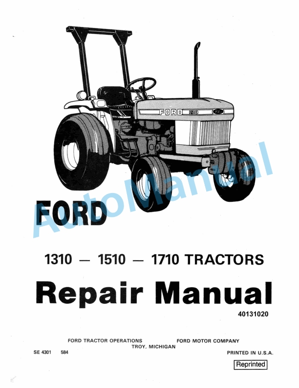 Ford New Holland 1310, 1510, 1710 Tractor Repair Manual 40131020