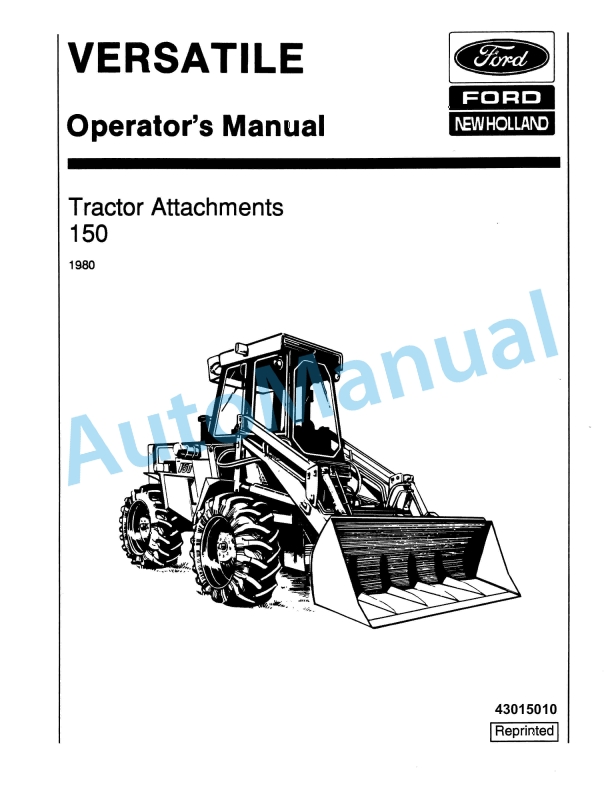 Ford New Holland 150 Tractor Attachment Operation and Maintenance Manual 43015010