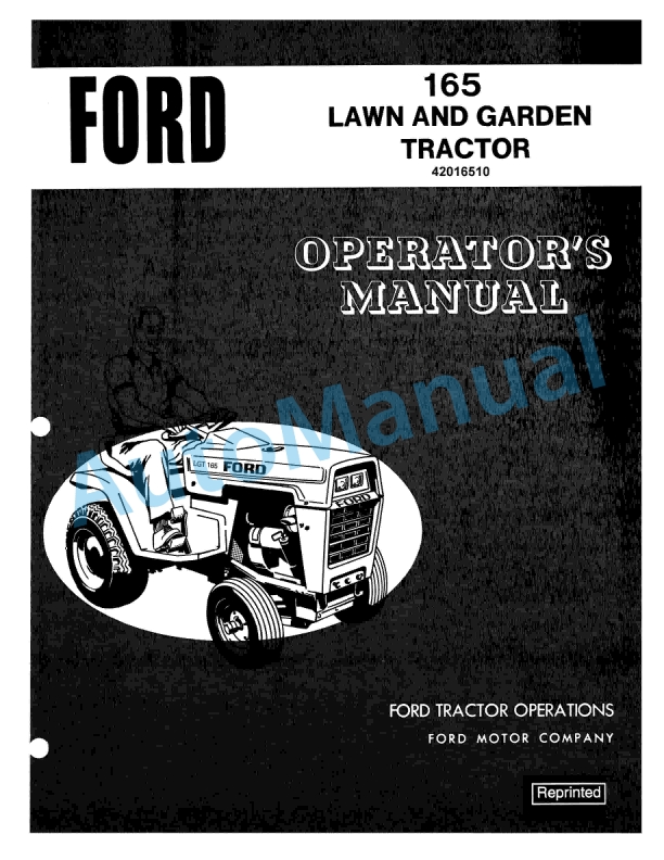 Ford New Holland 165 Series Lawn and Garden Tractor Operation and Maintenance Manual 42016510
