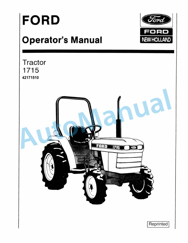 Ford New Holland 1715 Tractor Operation and Maintenance Manual 42171510