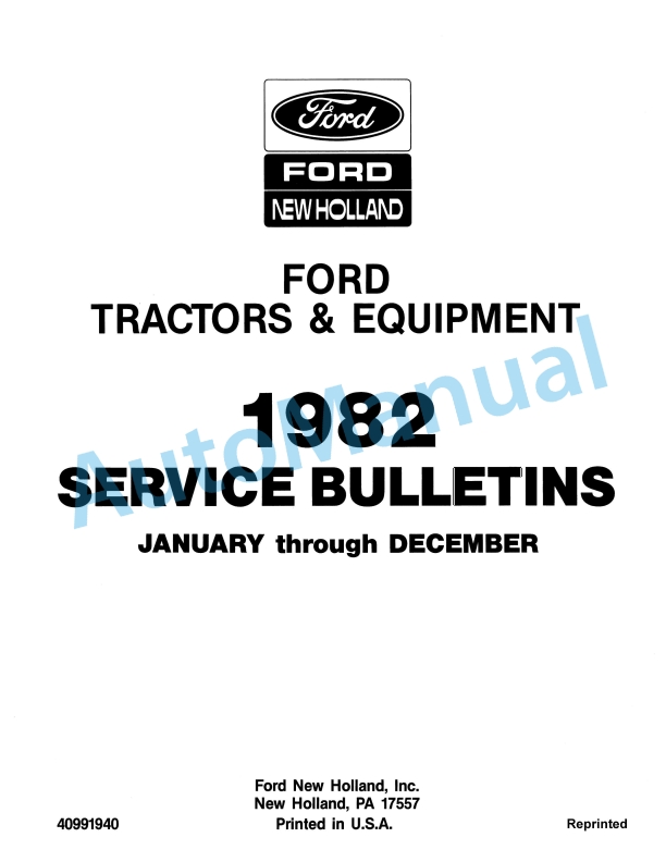 Ford New Holland 1982 Bulletin Tractor Service Manual 40991940