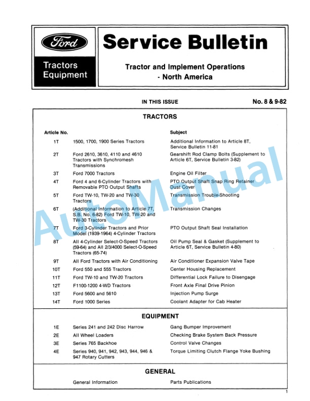 Ford New Holland 1982 Bulletin Tractor Service Manual 40991940 4 Ford New Holland 1982 Bulletin Tractor Service Manual 40991940 - Image 4