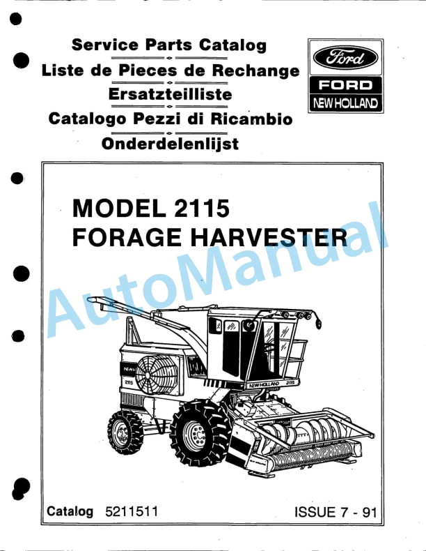 Ford New Holland 2115 Forage Harvester Service Parts Catalogue 5211511