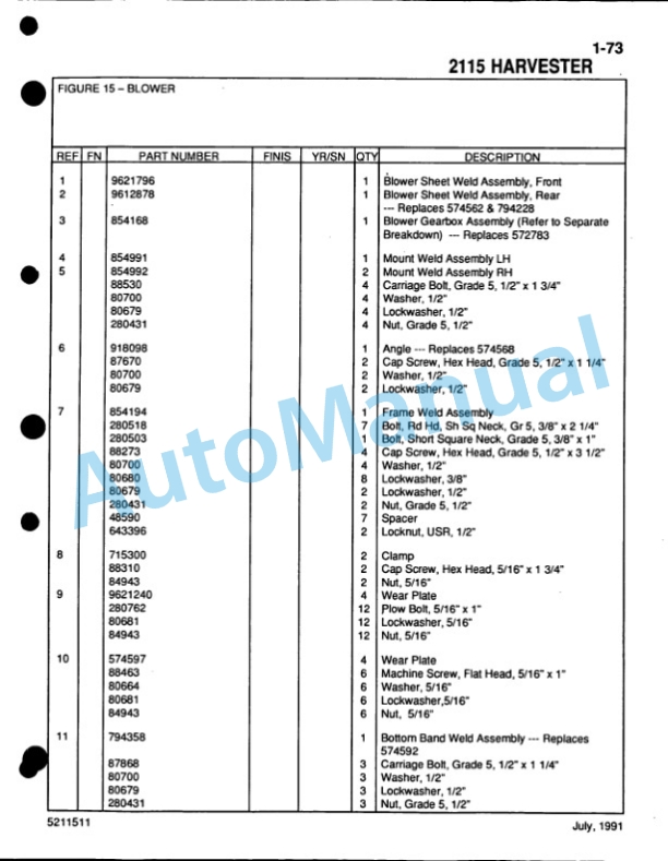 Ford New Holland 2115 Forage Harvester Service Parts Catalogue 5211511 2 Ford New Holland 2115 Forage Harvester Service Parts Catalogue 5211511-2