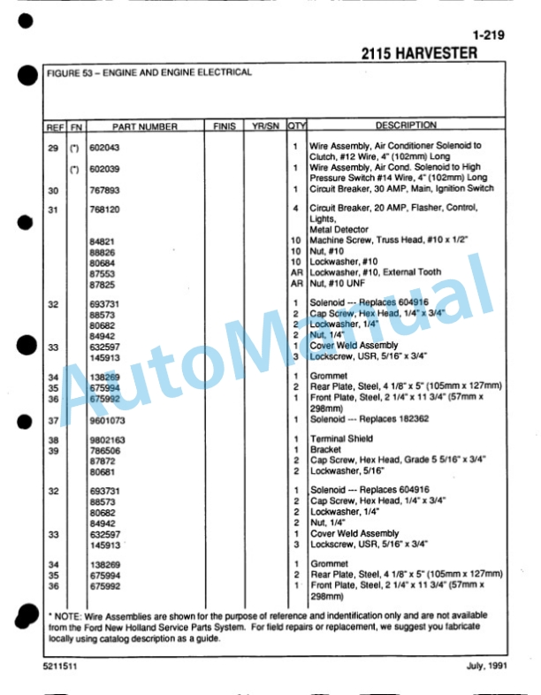 Ford New Holland 2115 Forage Harvester Service Parts Catalogue 5211511 4 Ford New Holland 2115 Forage Harvester Service Parts Catalogue 5211511-4