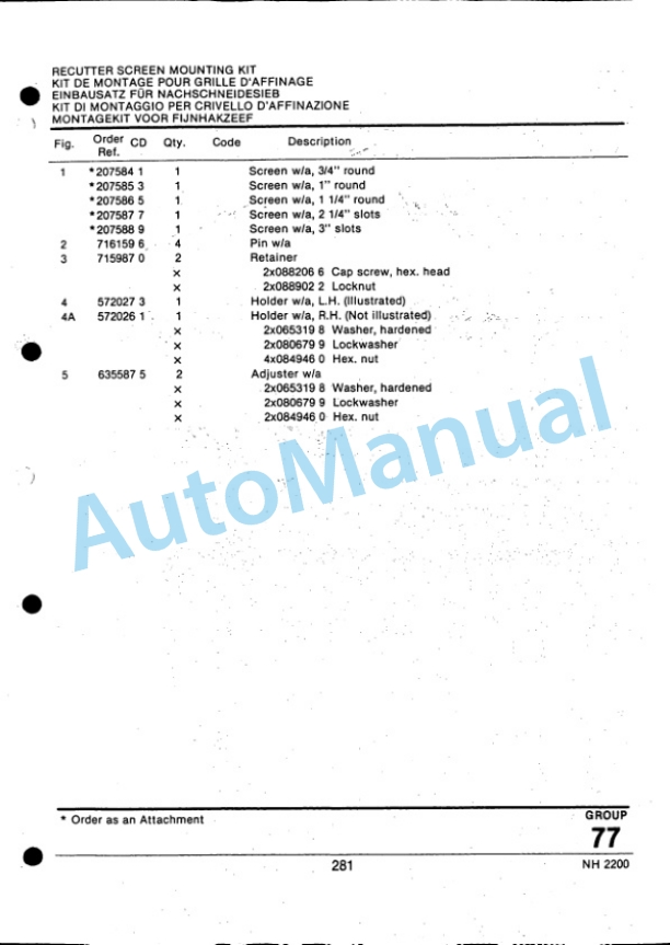 Ford New Holland 2200 Forage Harvester Service Parts Catalogue 4971019 5 Ford New Holland 2200 Forage Harvester Service Parts Catalogue 4971019-5