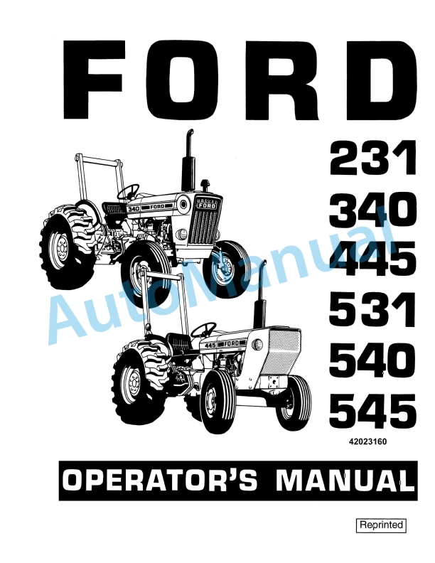 Ford New Holland 231, 340, 445, 531, 540, 545 Tractor Operation and Maintenance Manual 42023160