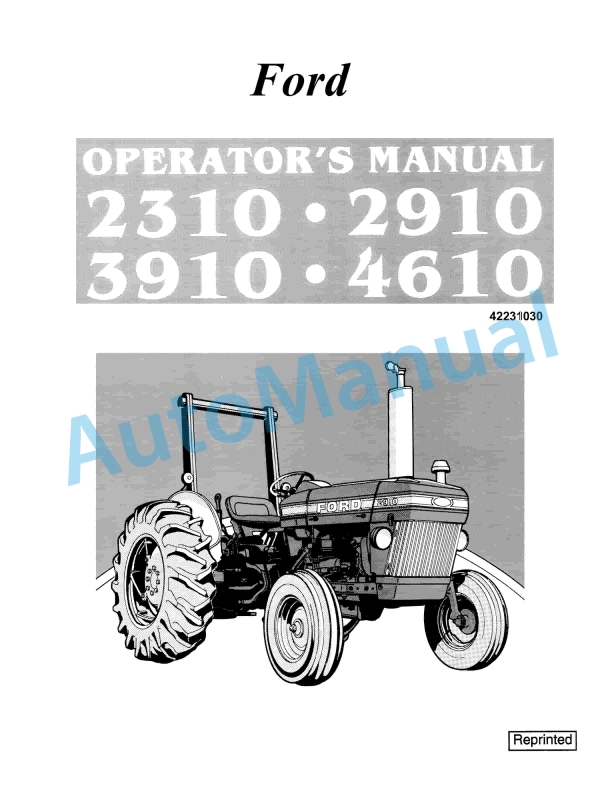Ford New Holland 2310, 2910, 3910, 4610 Tractor Operation and Maintenance Manual 42231030