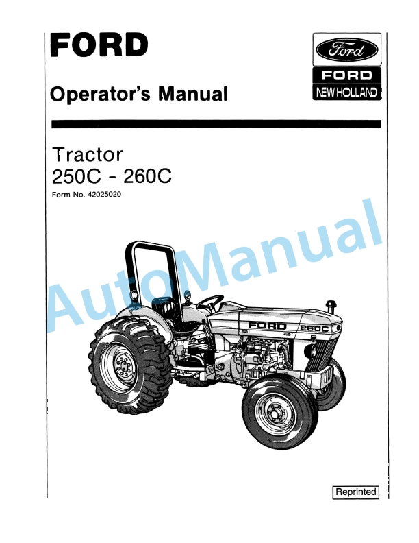 Ford New Holland 250C, 260C Tractor Operation and Maintenance Manual 42025020