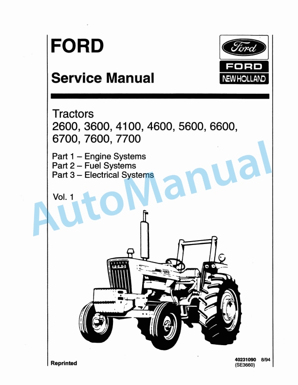 Ford New Holland 2600, 3600, 4100, 4600, 5600, 6600, 6700, 7600, 7700 Tractor Service Manual 40231090
