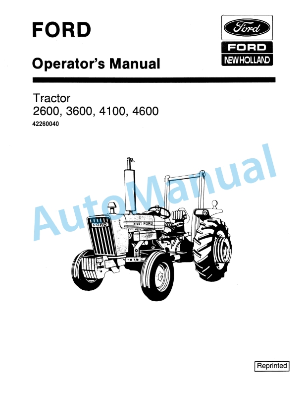 Ford New Holland 2600, 3600, 4100, 4600 Tractor Operation and Maintenance Manual 42260040