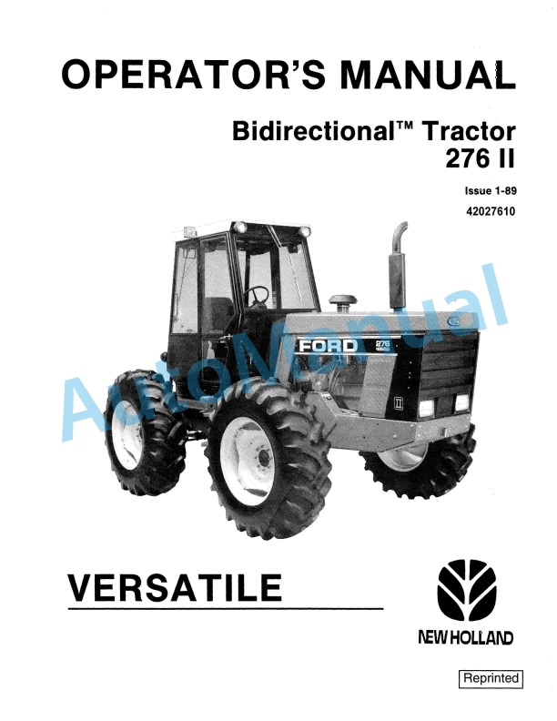 Ford New Holland 276 II Bidirectional Tractor Operation and Maintenance Manual 42027610
