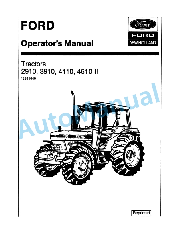 Ford New Holland 2910, 3910, 4110, 4610 II Tractor Operation and Maintenance Manual 42291040