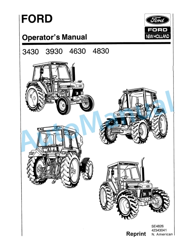 Ford New Holland 3430, 3930, 4630, 4830 Tractor Operation and Maintenance Manual 42343041