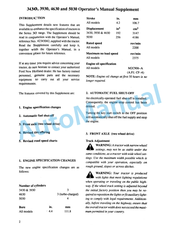 Ford New Holland 3430, 3930, 4630, 5030 Tractor With Cab Operation and Maintenance Manual 42343043 2 Ford New Holland 3430, 3930, 4630, 5030 Tractor With Cab Operation and Maintenance Manual 42343043-2