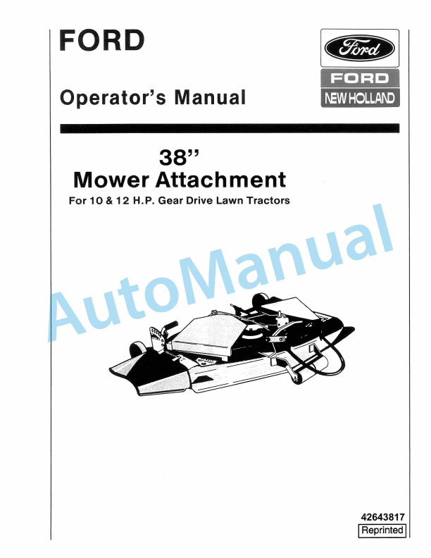 Ford New Holland 38in Mower Attachment Operation and Maintenance Manual 42643817