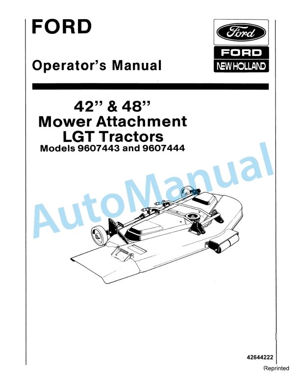 Ford New Holland 42in, 48in Mower Attachment LGT Tractor Operation and Maintenance Manual 42644222