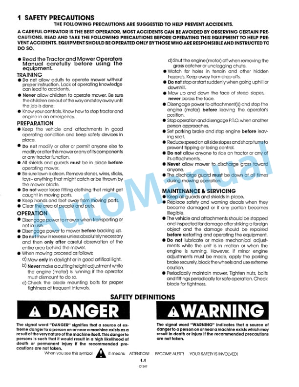 Ford New Holland 42in, 48in Mower Attachment YT Tractor Operation and Maintenance Manual 42644225 2 Ford New Holland 42in, 48in Mower Attachment YT Tractor Operation and Maintenance Manual 42644225-2