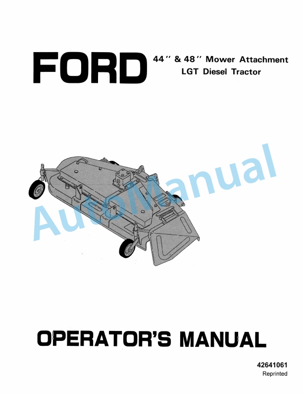 Ford New Holland 44, 48 Mower Attachment LGT Diesel Tractor Operation and Maintenance Manual 42641061