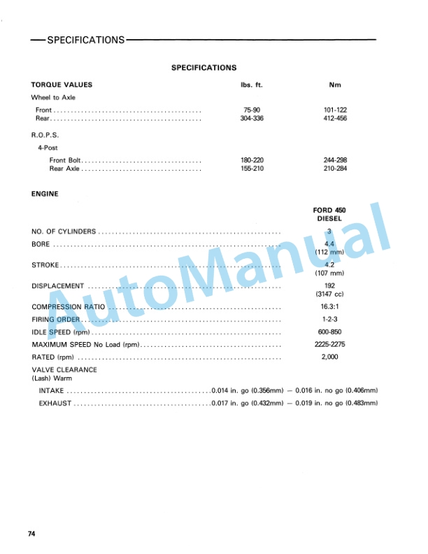 Ford New Holland 450 Tractor Loader Backhoe Operation and Maintenance Manual 42045010-5