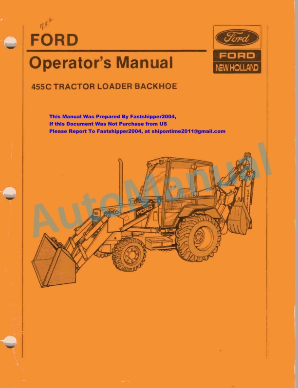 Ford New Holland 455C Tractor Loader Backhoe Operation and Maintenance Manual