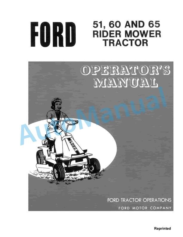 Ford New Holland 51, 60, 65 Rider Mower Tractor Operation and Maintenance Manual 42005130