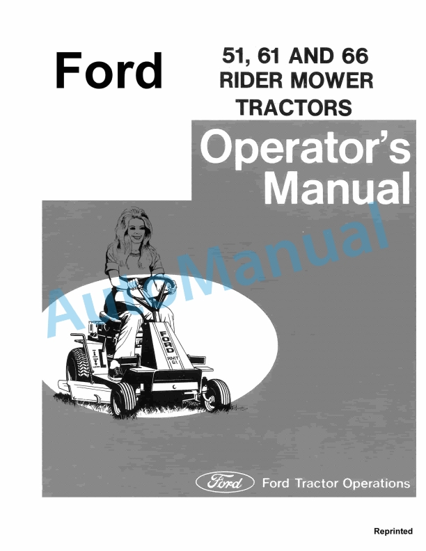 Ford New Holland 51, 61, 66 Rider Mower Tractor Operation and Maintenance Manual 42005131