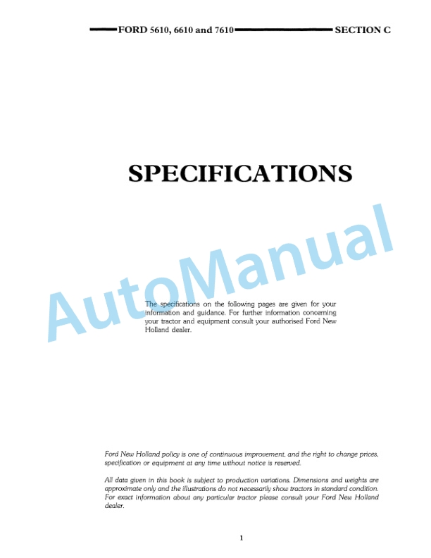 Ford New Holland 5610, 6610, 7610 II Tractor Operation and Maintenance Manual 42561033 5 Ford New Holland 5610, 6610, 7610 II Tractor Operation and Maintenance Manual 42561033 - Image 5