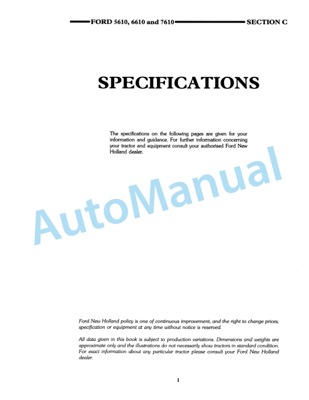 Ford New Holland 5610, 6610, 7610 II Tractor Operation and Maintenance Manual 42561034 5 Ford New Holland 5610, 6610, 7610 II Tractor Operation and Maintenance Manual 42561034 - Image 5