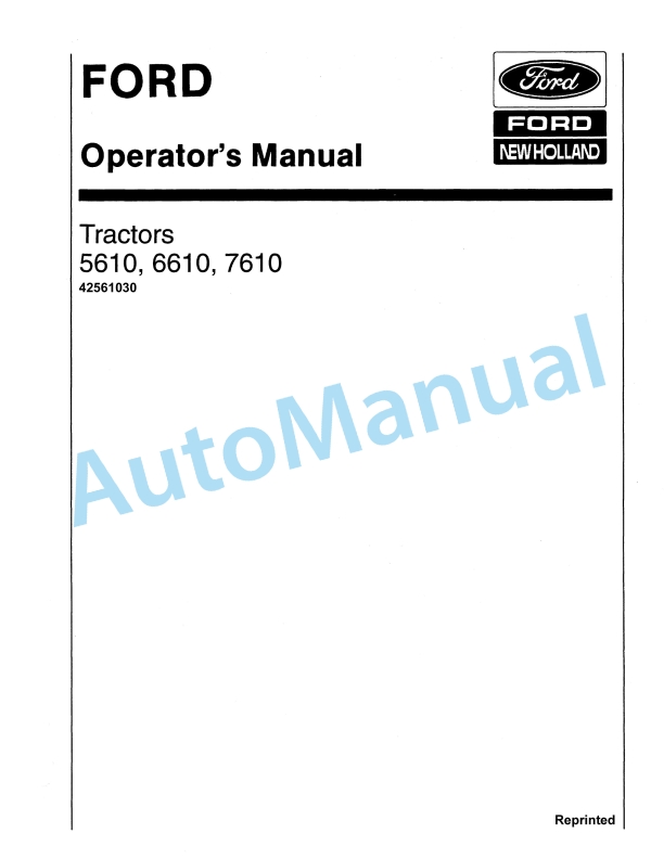 Ford New Holland 5610, 6610, 7610 Tractor Operation and Maintenance Manual 42561030