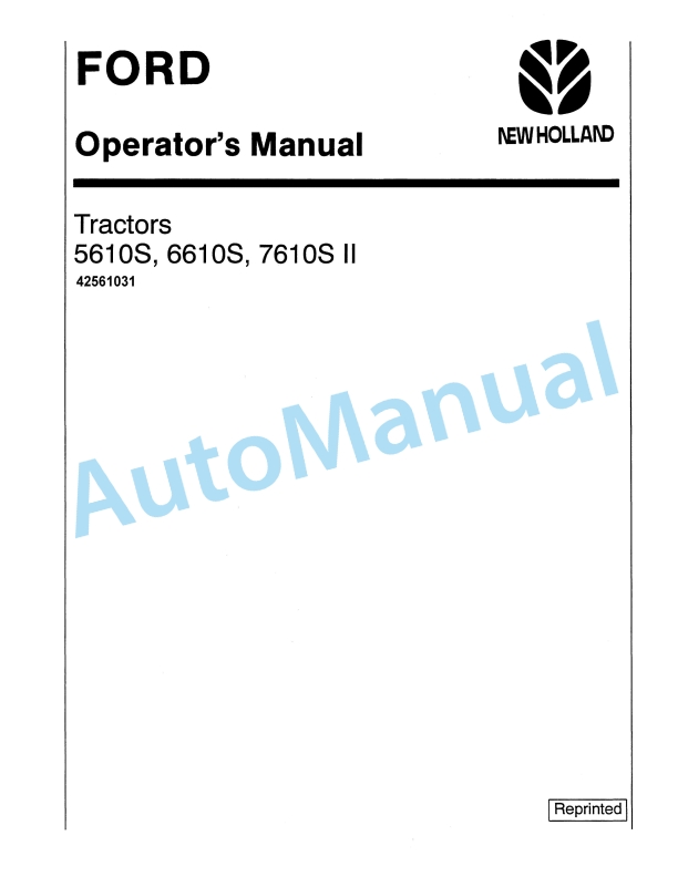 Ford New Holland 5610S, 6610S, 7610S II Tractor Operation and Maintenance Manual 42561031
