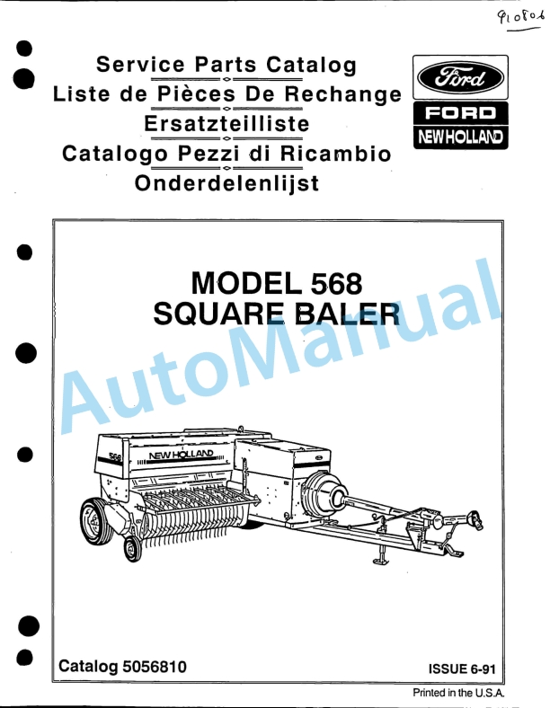 Ford New Holland 568 Square Baler Service Parts Catalogue 5056810