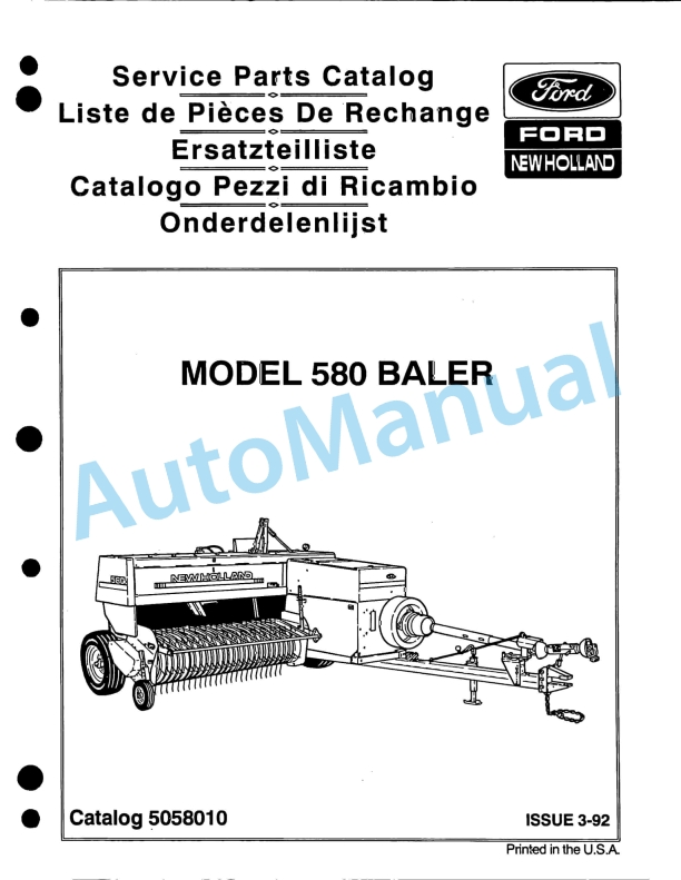Ford New Holland 580 Baler Service Parts Catalogue 5058010
