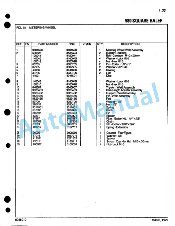Ford New Holland 580 Baler Service Parts Catalogue 5058010 4 Ford New Holland 580 Baler Service Parts Catalogue 5058010-4