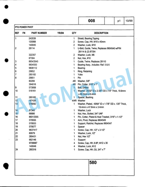 Ford New Holland 580 Baler Service Parts Catalogue 86604655 2 Ford New Holland 580 Baler Service Parts Catalogue 86604655-2