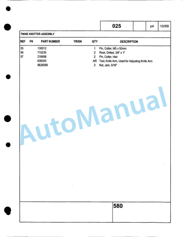 Ford New Holland 580 Baler Service Parts Catalogue 86604655 4 Ford New Holland 580 Baler Service Parts Catalogue 86604655-4