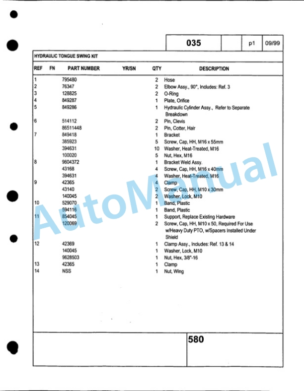 Ford New Holland 580 Baler Service Parts Catalogue 86604655 5 Ford New Holland 580 Baler Service Parts Catalogue 86604655-5