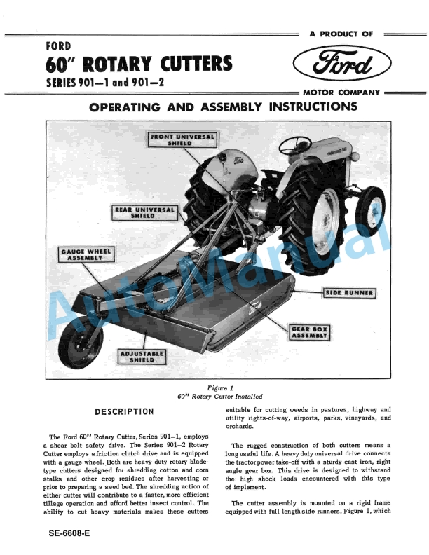 Ford New Holland 60in Rotary Cutter Operating and Assembly Instruction SE-6608-E