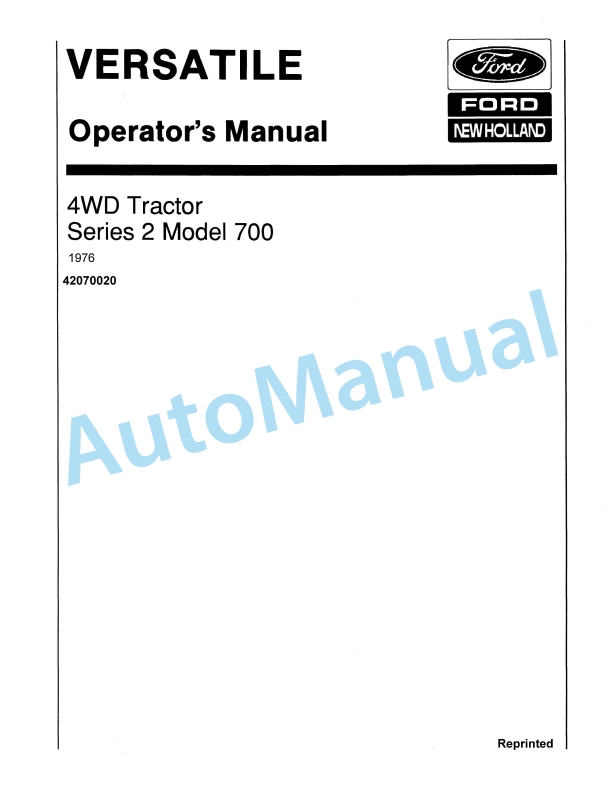 Ford New Holland 700 Series 2 4WD Tractor Operation and Maintenance Manual 42070020