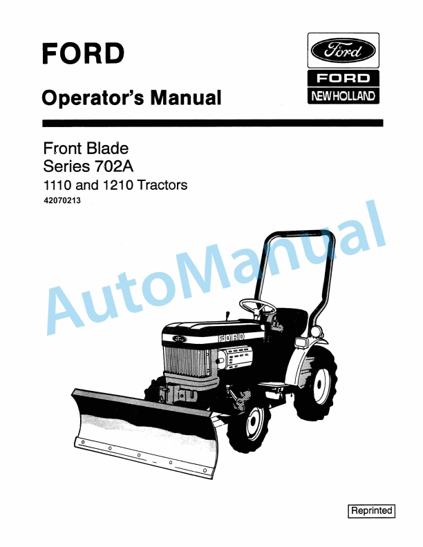 Ford New Holland 702A Series Front Blade Operation and Maintenance Manual 42070213