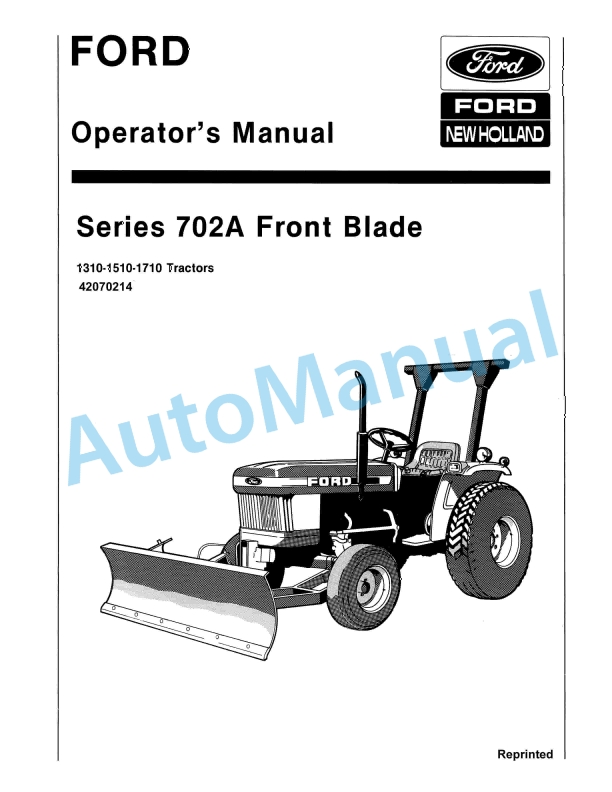 Ford New Holland 702A Series Front Blade Operation and Maintenance Manual 42070214