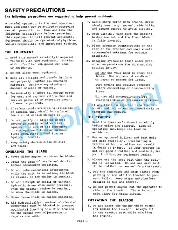 Ford New Holland 702B Series Front Blade Operation and Maintenance Manual 42070216 2 Ford New Holland 702B Series Front Blade Operation and Maintenance Manual 42070216-2