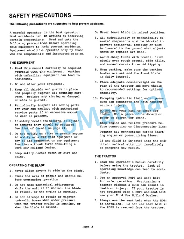 Ford New Holland 702C Series Front Blade Operation and Maintenance Manual 42070218 2 Ford New Holland 702C Series Front Blade Operation and Maintenance Manual 42070218-2